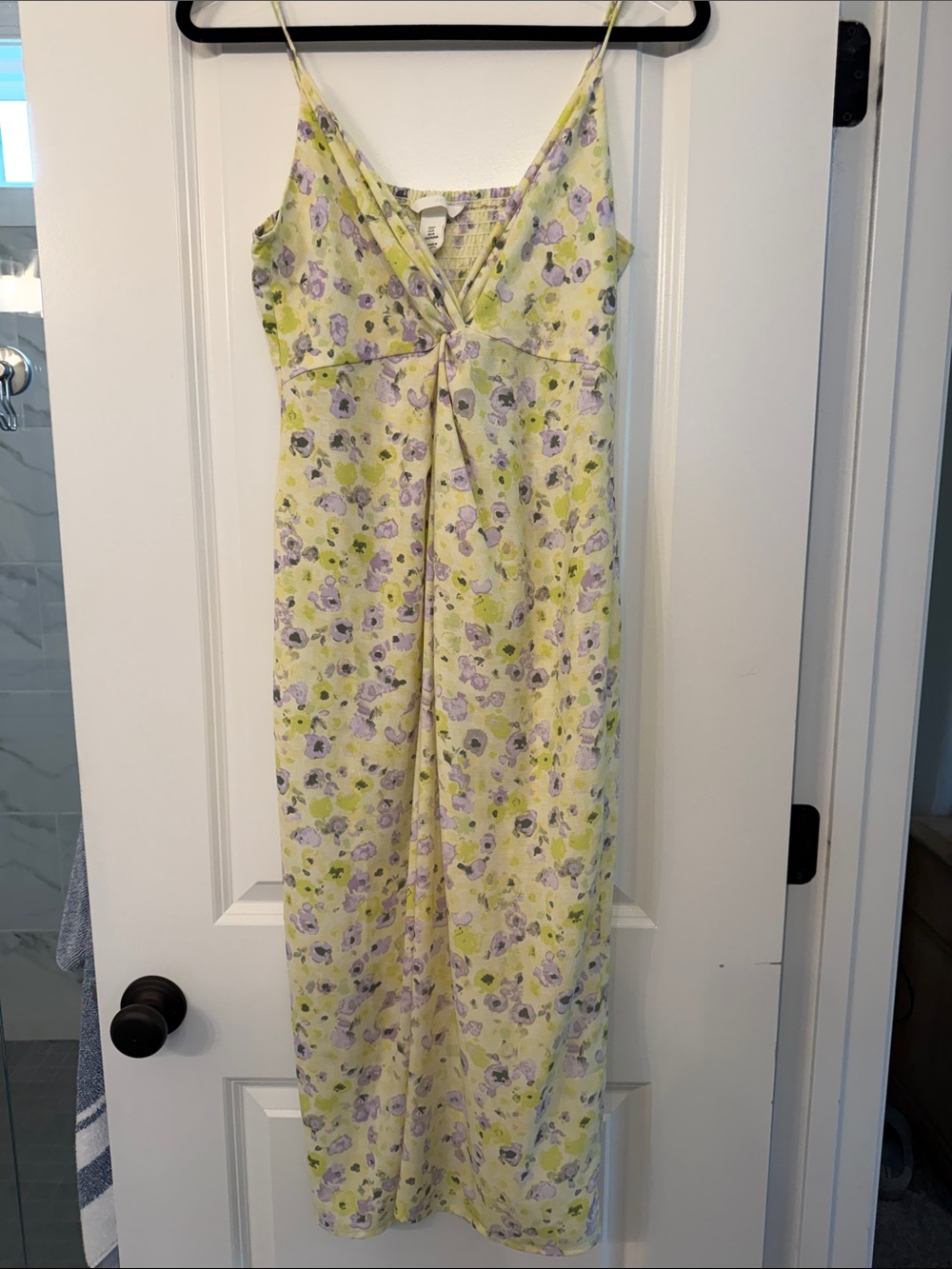 H&M Yellow Floral Twist Front Midi Dress Size M Vacation Wedding Guest
